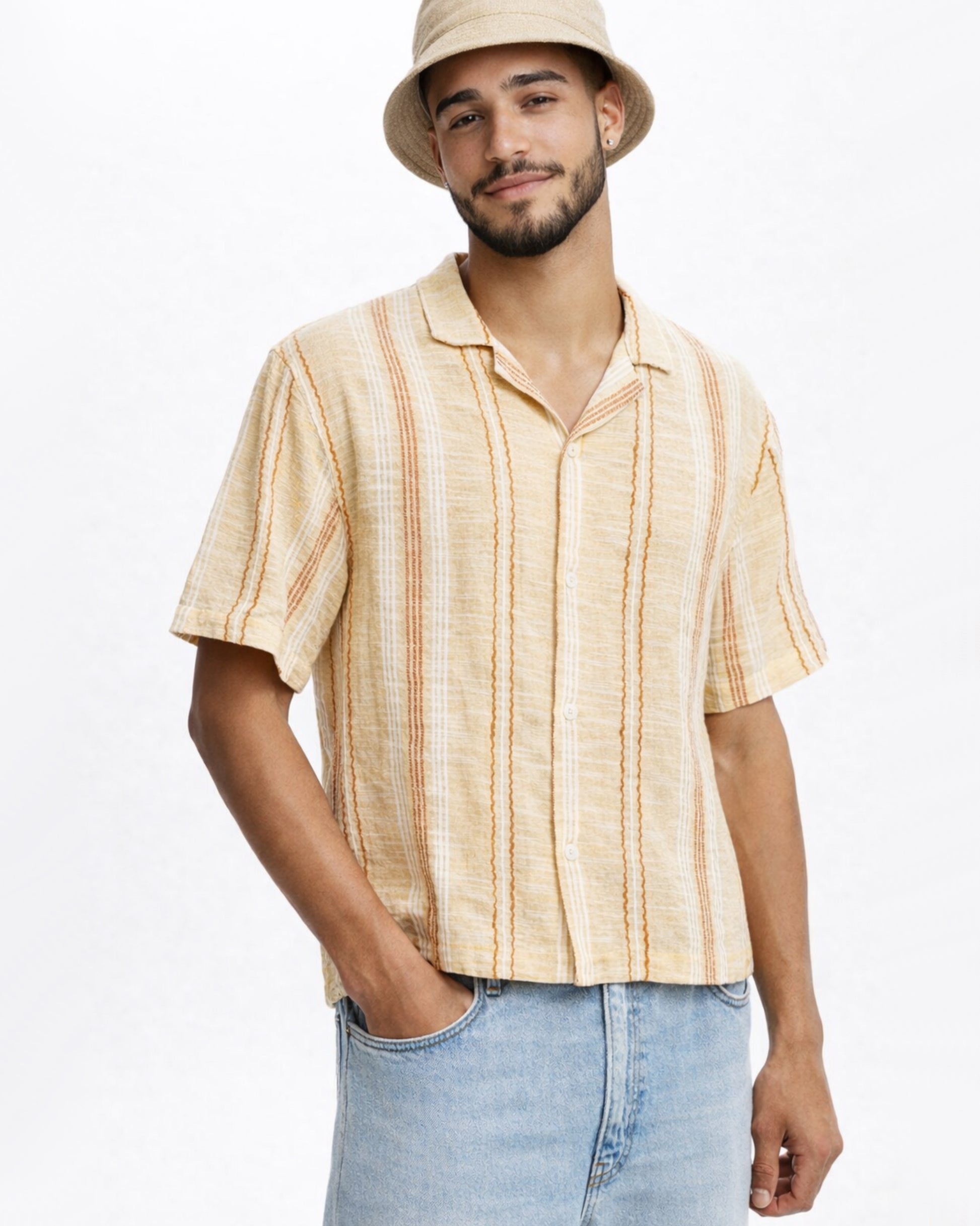 Box Fit Short Sleeve Shirt 1 (apricot stripe)