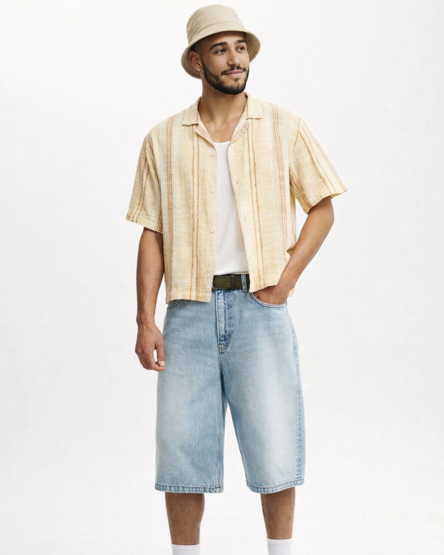 Box Fit Short Sleeve Shirt 13 (apricot stripe)