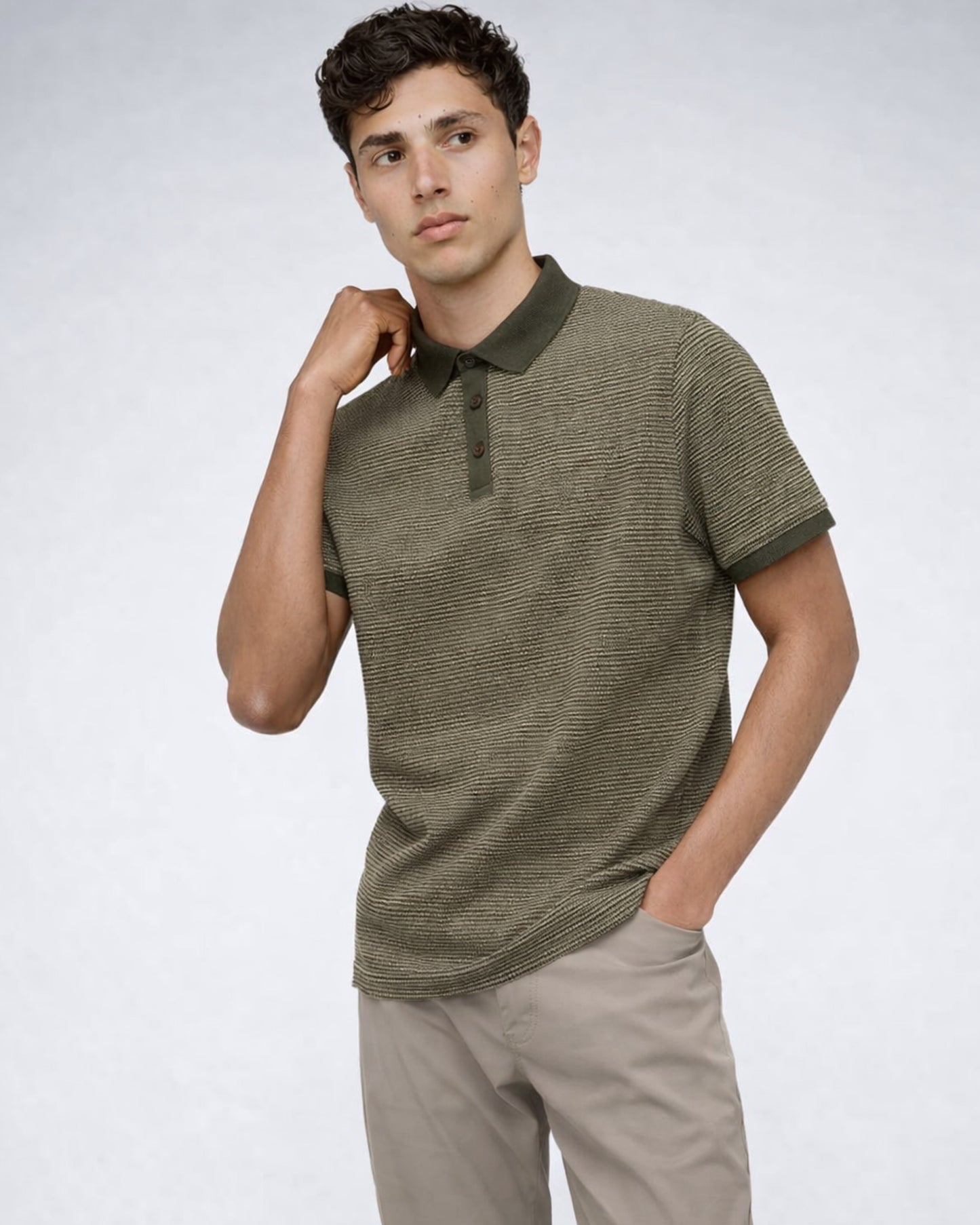 Contrast Placket Button Polo 1 (Green)