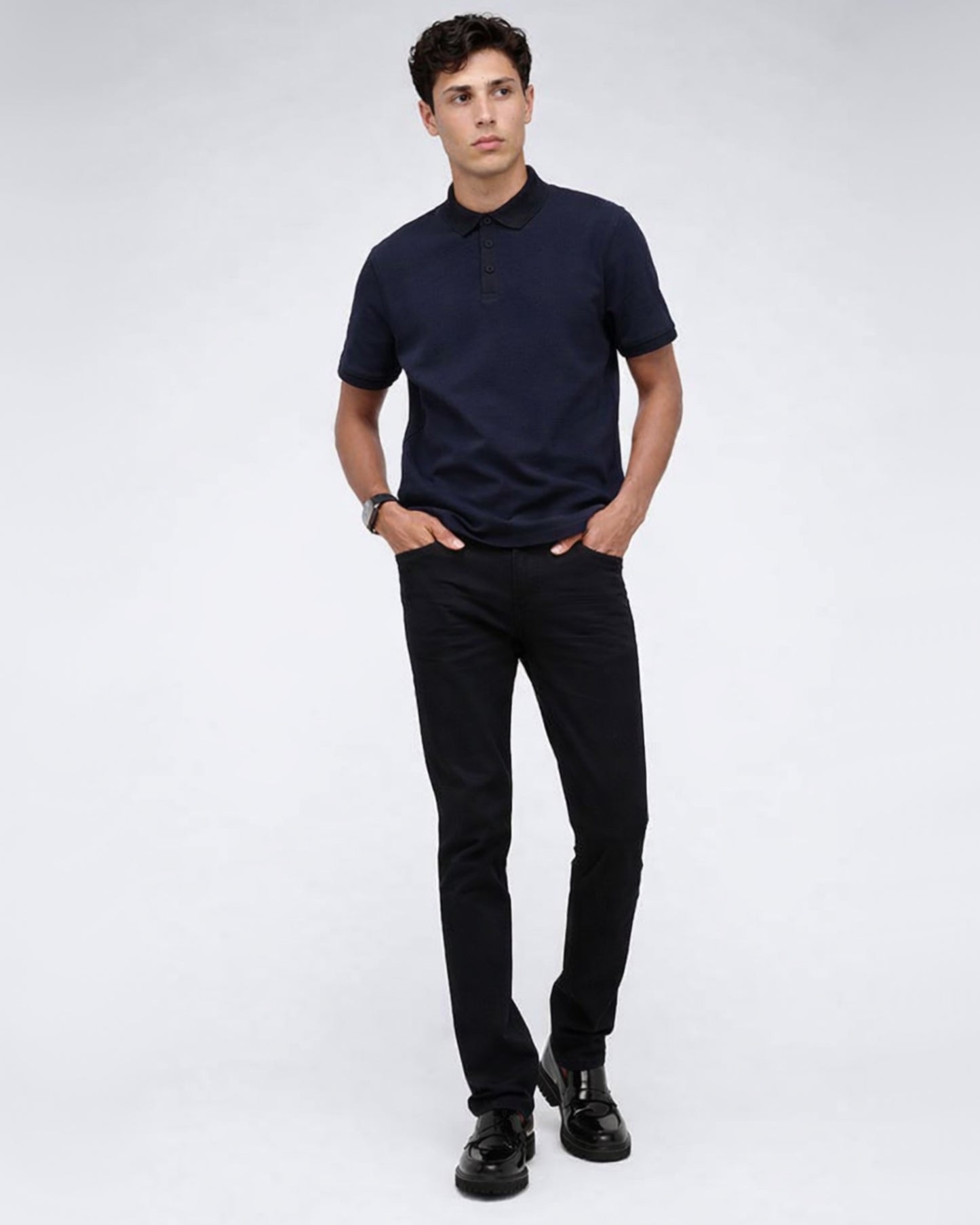Contrast Placket Button Polo 3 (Black)