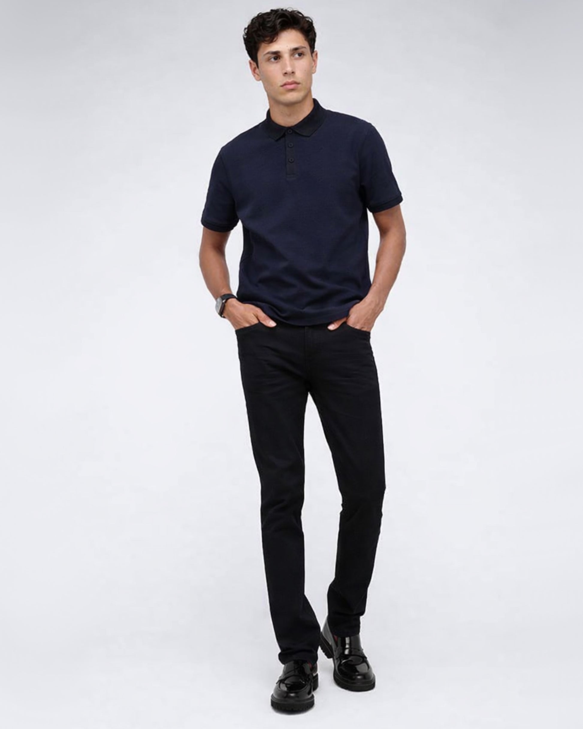 Contrast Placket Button Polo 3 (Black)