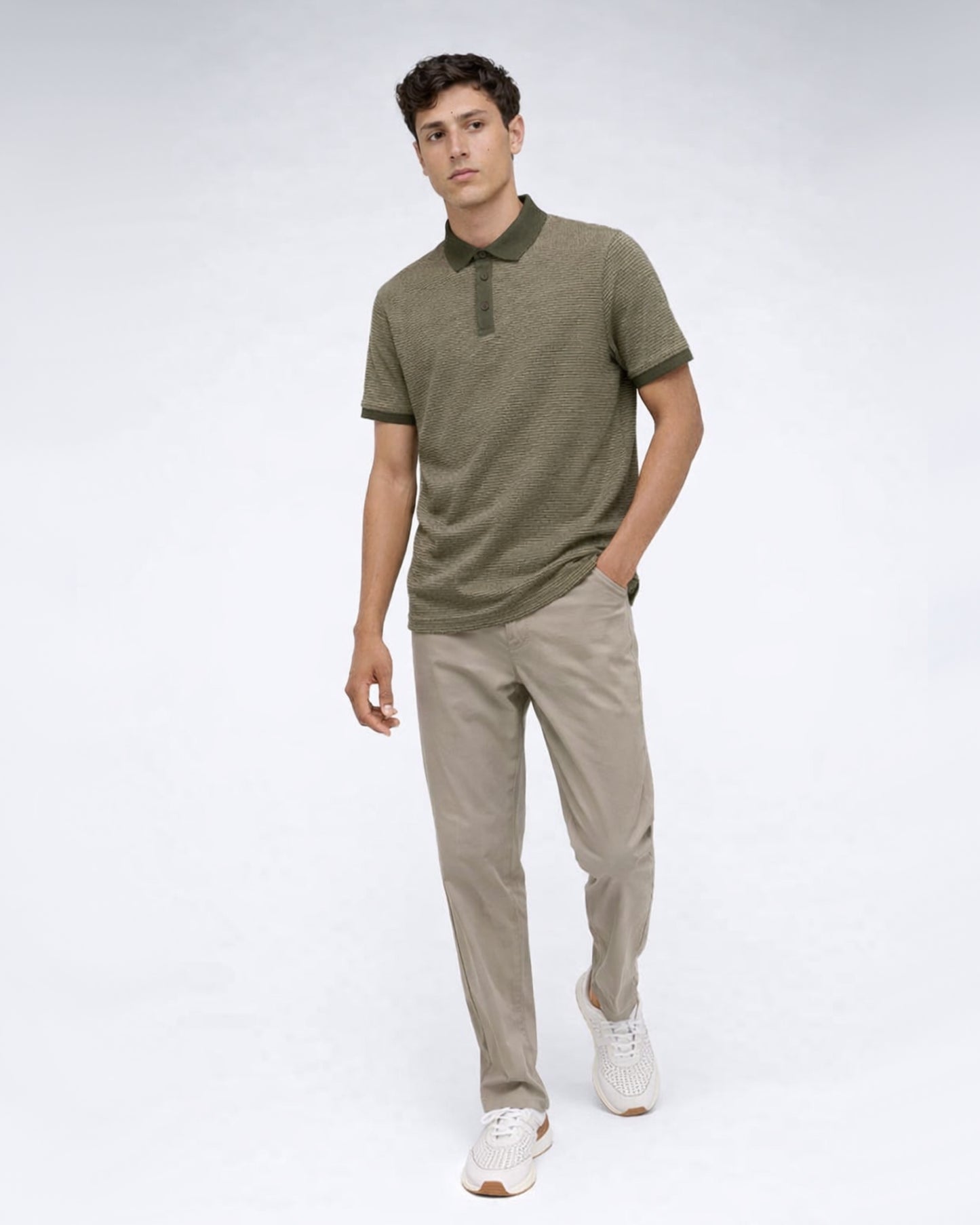 Contrast Placket Button Polo 4 (Green)
