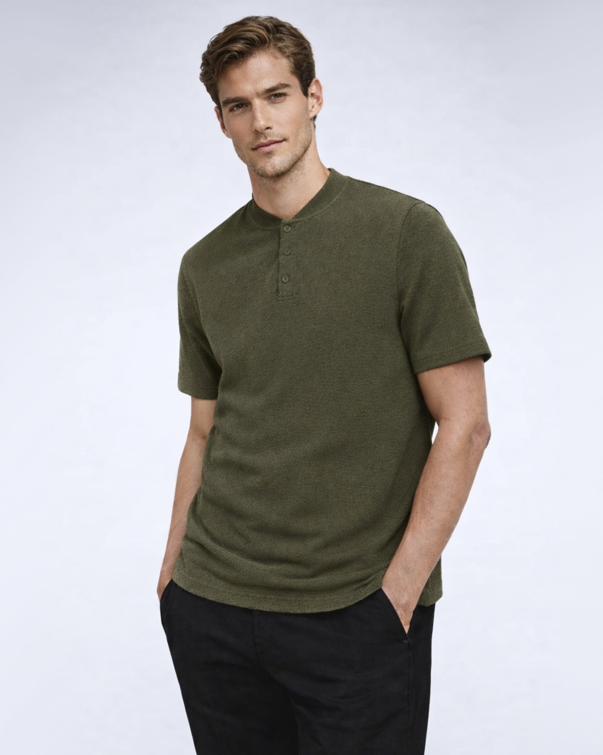 Performance Band-Collar Henley 3 (Dark Green)