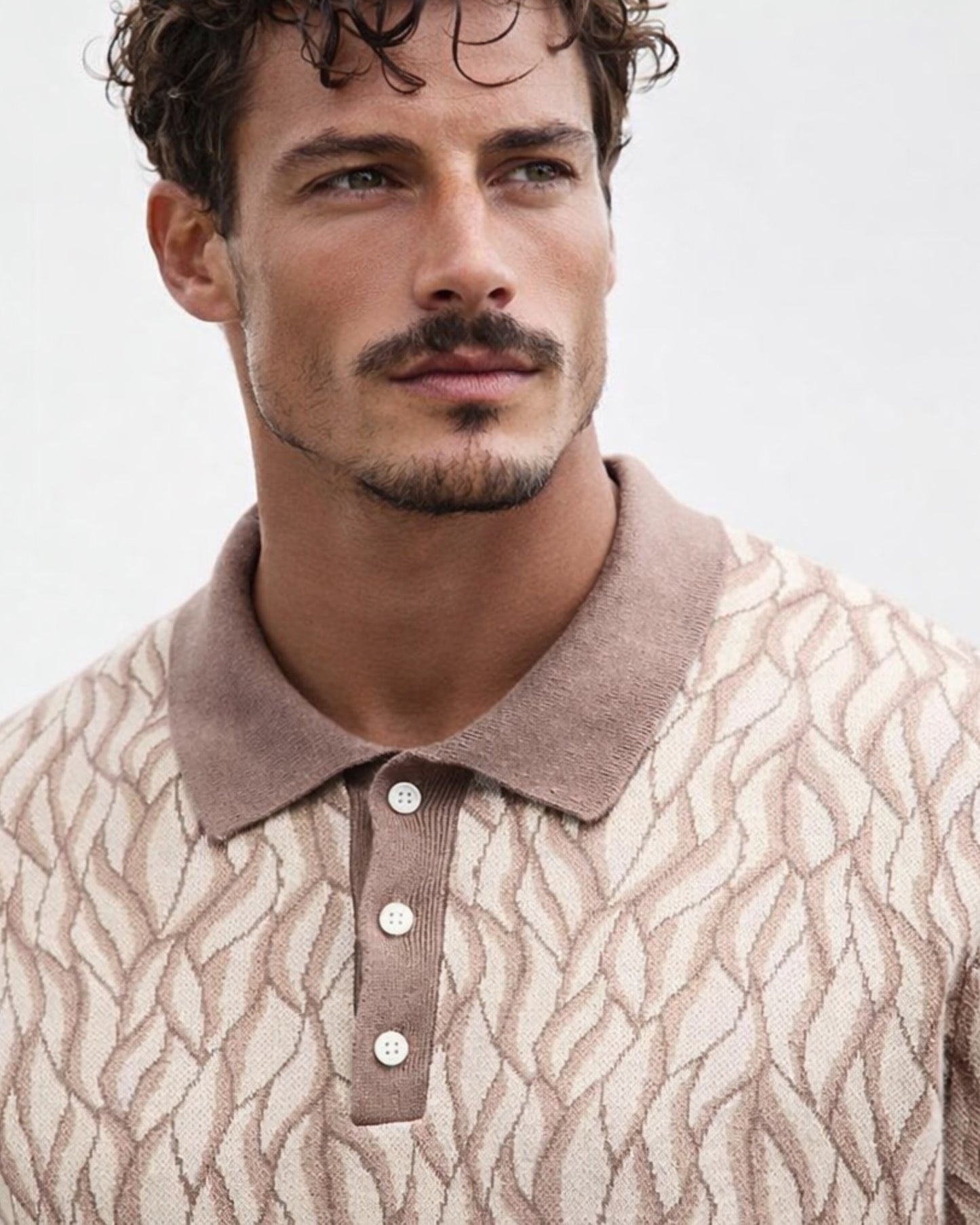 Short Sleeve Birdseye Jacquard Polo Sweater