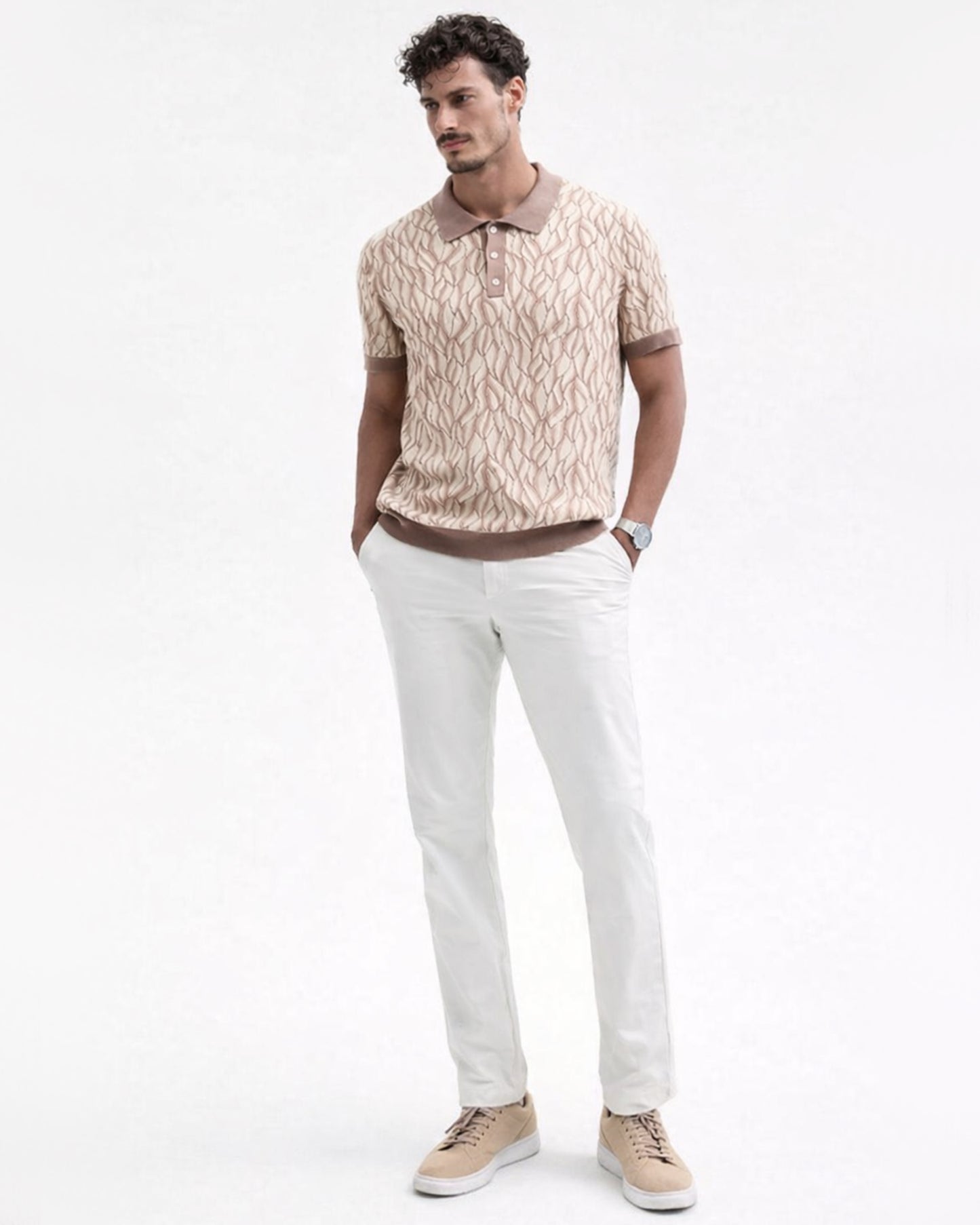 Short Sleeve Birdseye Jacquard Polo Sweater