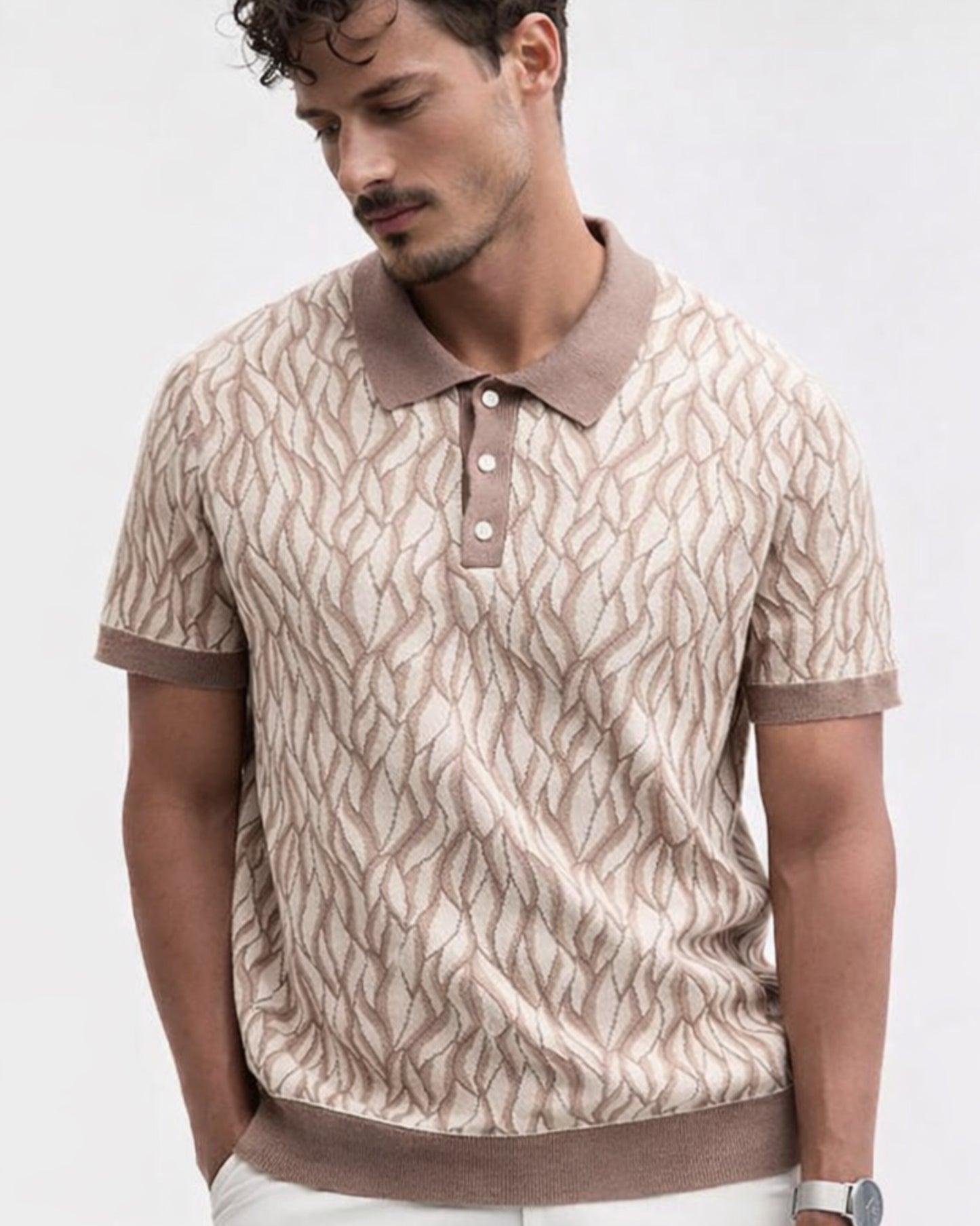 Short Sleeve Birdseye Jacquard Polo Sweater