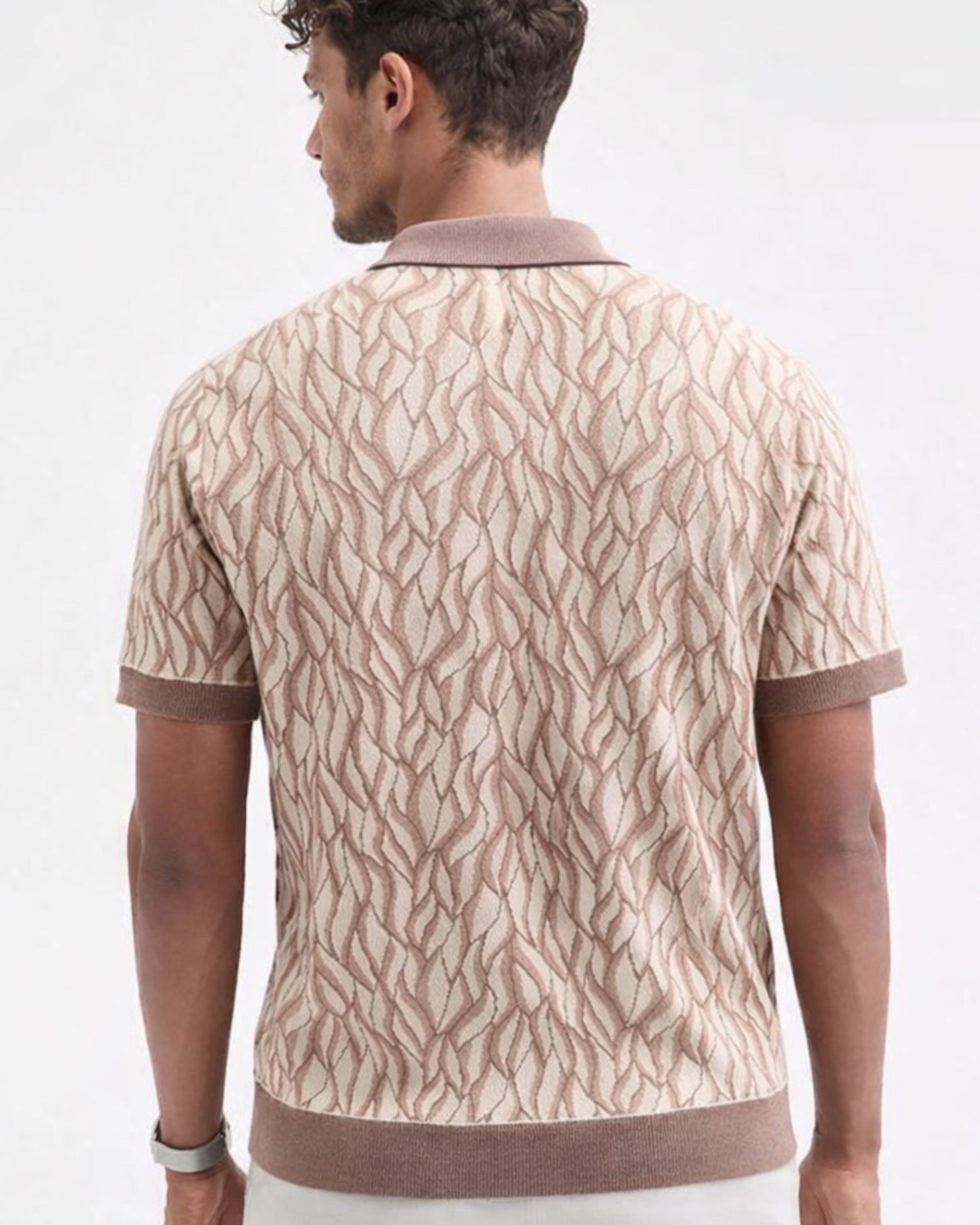 Short Sleeve Birdseye Jacquard Polo Sweater